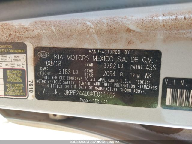 3KPF24AD3KE011162 KIA Forte Lxs