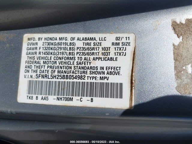 2011 HONDA ODYSSEY LX VIN: 5FNRL5H25BB054982