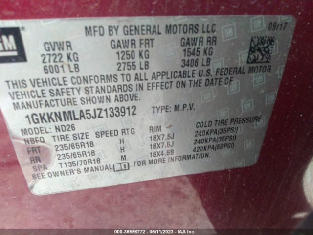 1GKKNMLA5JZ133912 GMC ACADIA SLT