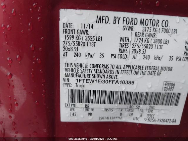 1FTEW1EG0FFA10386 Ford F-150 Xlt/xl/lariat/platinum