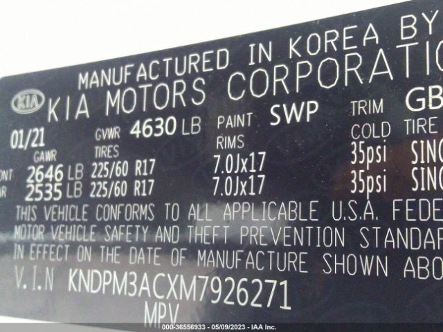 KNDPM3ACXM7926271 KIA Sportage Lx