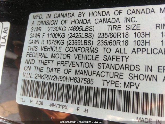 Honda Cr-v Touring 2017 2HKRW2H90HH637585 Image 9