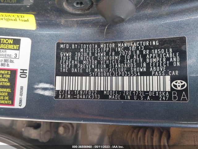 Toyota Corolla L/le/s/s Plus/le Plus 2014 5YFBURHE3EP025554 Image 10