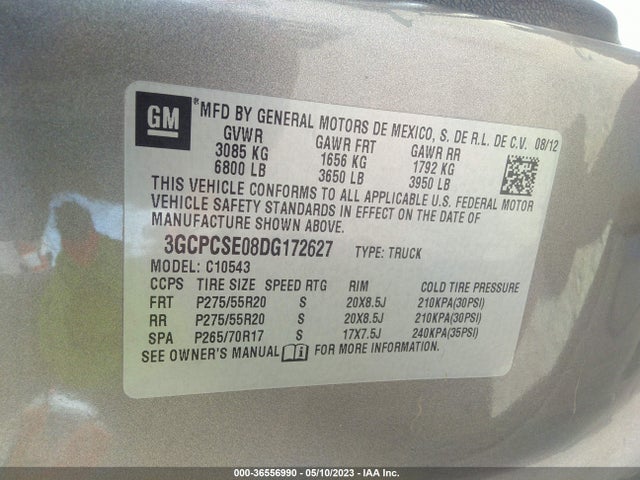 2013 CHEVROLET SILVERADO 1500 LT VIN: 3GCPCSE08DG172627