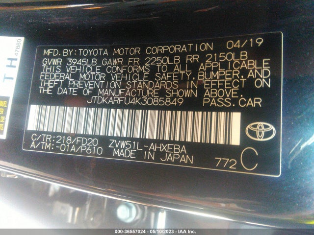 Toyota Prius Le 2019 JTDKARFU4K3085849 Image 9