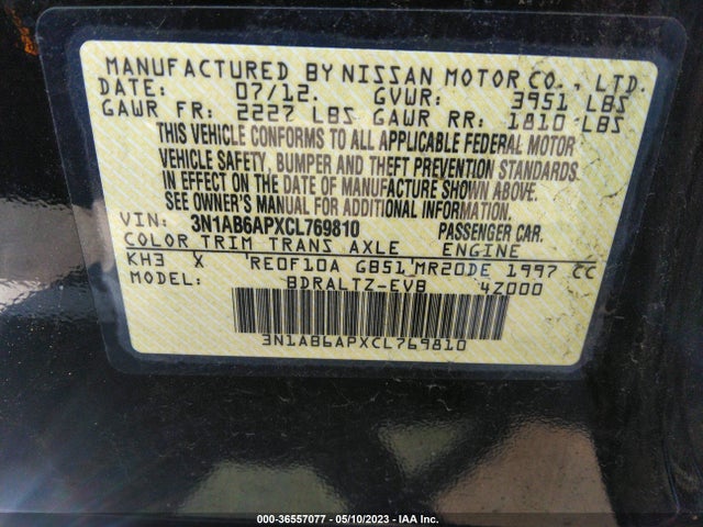 2012 NISSAN SENTRA 2.0 S VIN: 3N1AB6APXCL769810