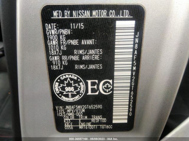 JN8AF5MV2GT652590 Nissan Juke Sl/sv/nismo/s
