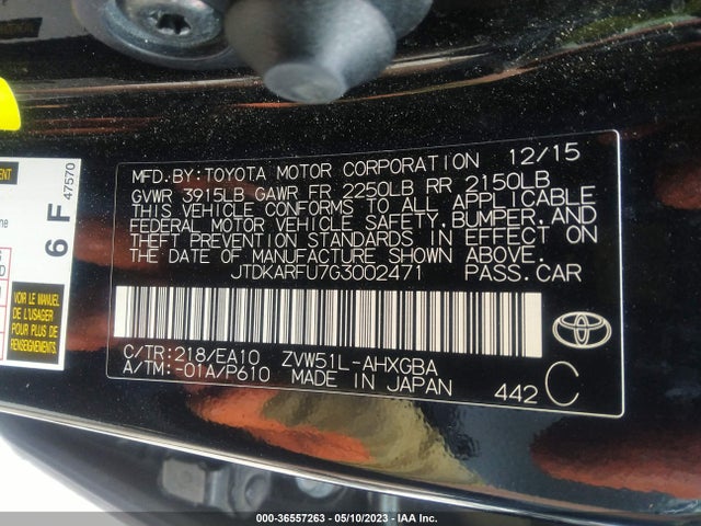 Toyota Prius Four 2016 JTDKARFU7G3002471 Image 10