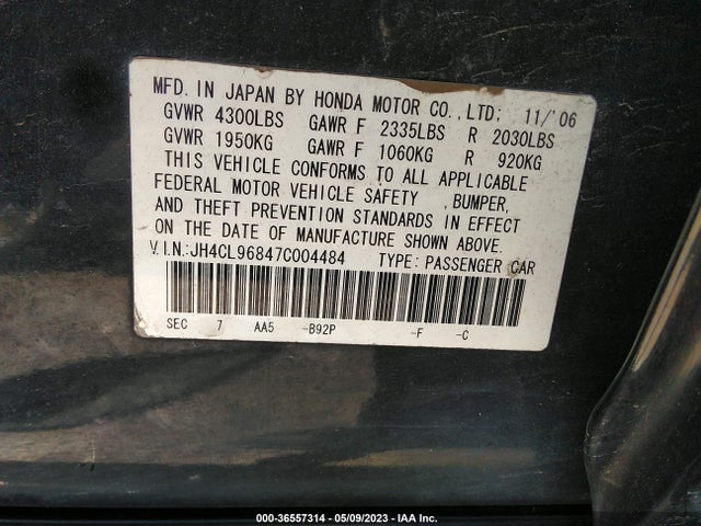 Продаж на аукціоні авто 2007 Acura Tsx, vin: JH4CL96847C004484, номер лоту: 36557314