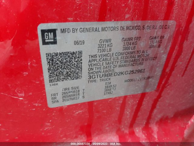 3GTU9BED2KG252961 GMC Sierra 1500 Sle