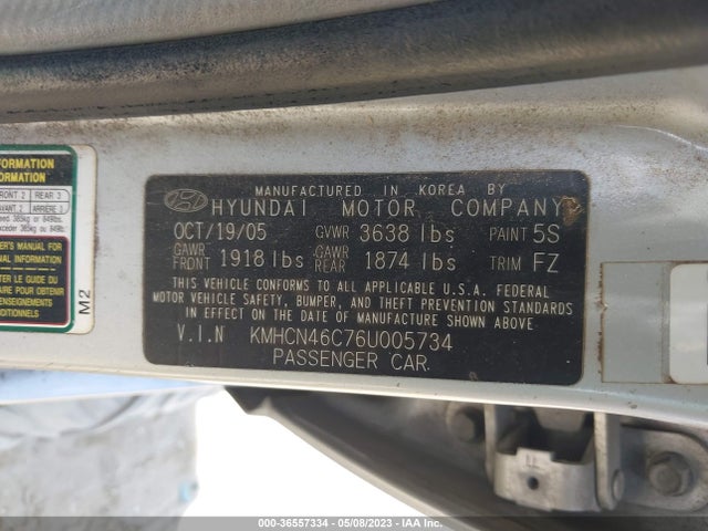 2006 HYUNDAI ACCENT GLS VIN: KMHCN46C76U005734