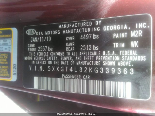 5XXGT4L32KG339363 KIA Optima Lx