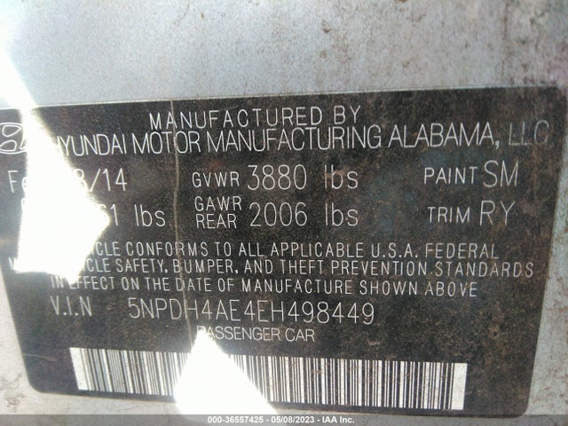 Hyundai Elantra Limited 2014 5NPDH4AE4EH498449 Image 11