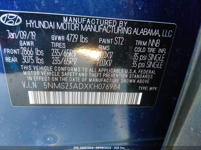 Hyundai Santa Fe Se 2019 5NMS23ADXKH076964 Image 10