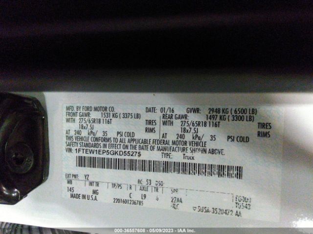 1FTEW1EP5GKD55275 Ford F-150 Xlt/xl/lariat