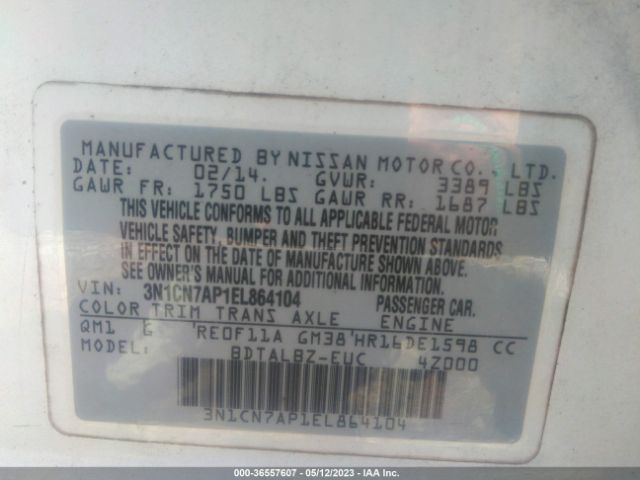 3N1CN7AP1EL864104 Nissan VERSA SV