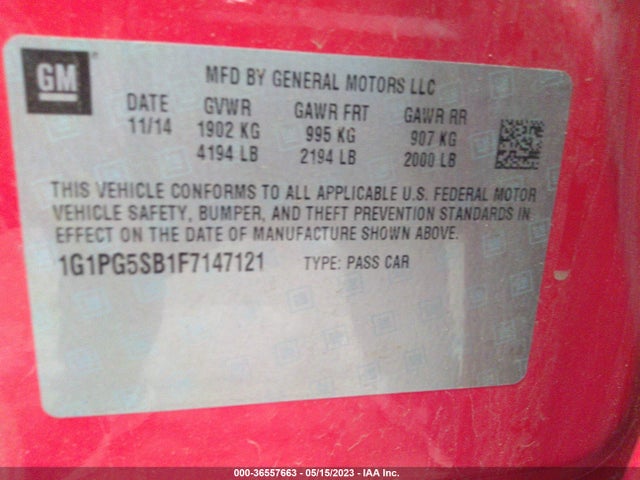 Chevrolet CRUZE LTZ 2015 1G1PG5SB1F7147121 Image 10