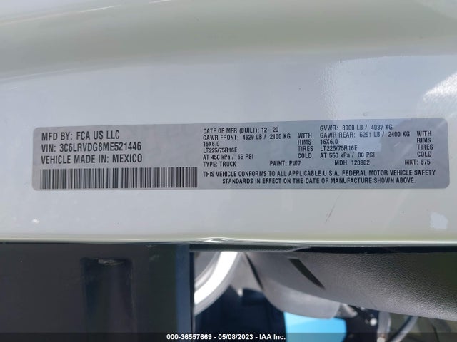 RAM Promaster Cargo Van 2021 3C6LRVDG8ME521446 Image 9