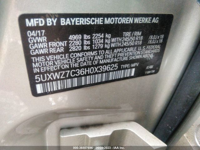 5UXWZ7C36H0X39625 BMW X3 Sdrive28i