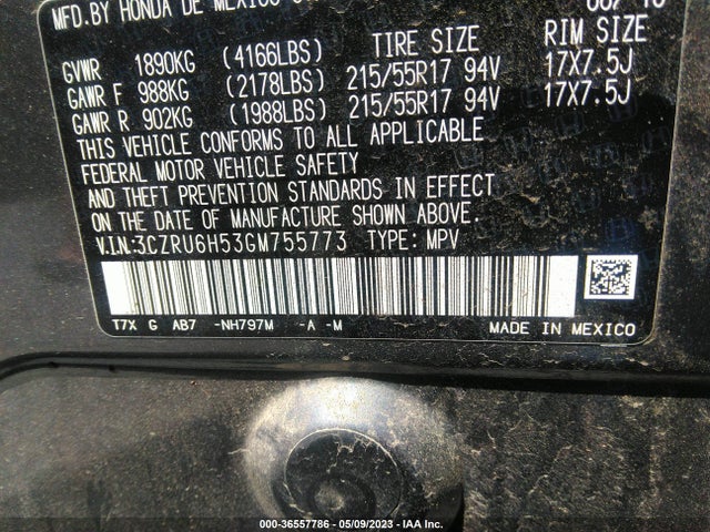 Honda HR-V EX 2016 3CZRU6H53GM755773 Image 9