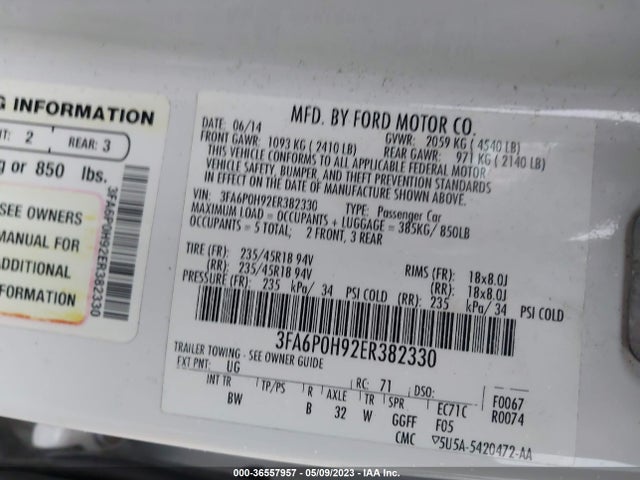3FA6P0H92ER382330 Ford FUSION SE