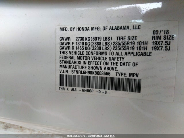 Honda Odyssey Elite 2019 5FNRL6H90KB003666 Image 10
