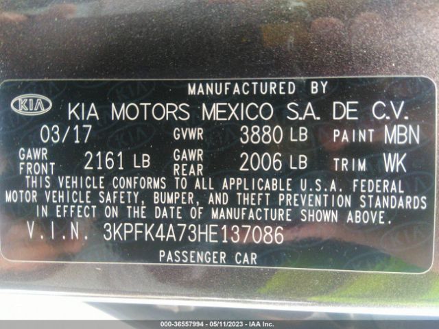 3KPFK4A73HE137086 KIA FORTE LX