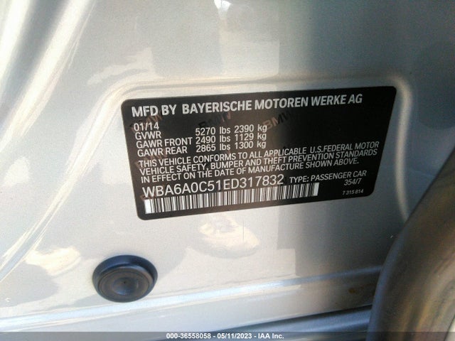 BMW 6 Series 640i 2014 WBA6A0C51ED317832 Image 10