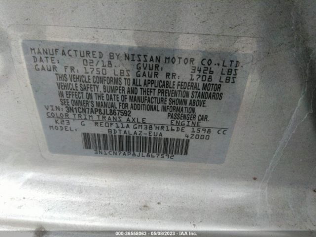 3N1CN7AP8JL867592 Nissan Versa Sedan S Plus