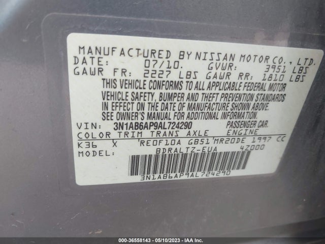 2010 NISSAN SENTRA 2.0 S VIN: 3N1AB6AP9AL724290