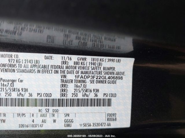 1FADP3F22GL406898 Ford FOCUS SE