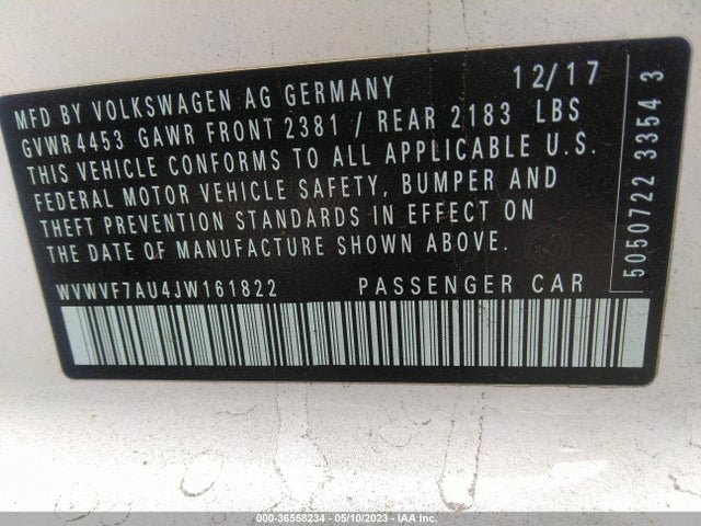 WVWVF7AU4JW161822 Volkswagen Golf R
