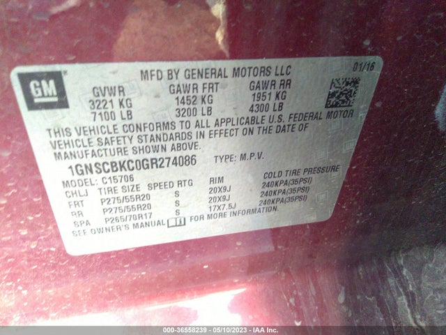 Chevrolet Tahoe Lt 2016 1GNSCBKC0GR274086 Image 10