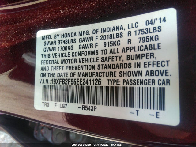 Honda Civic Sedan Lx 2014 19XFB2F56EE241126 Image 9