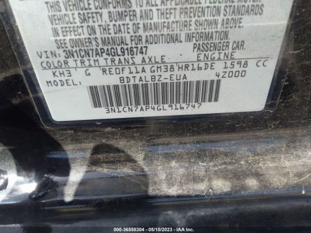 3N1CN7AP4GL916747 Nissan VERSA SV