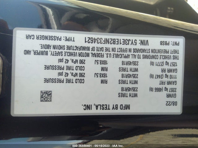 Tesla Model 3 Long Range 2022 5YJ3E1EB2NF334621 Image 9