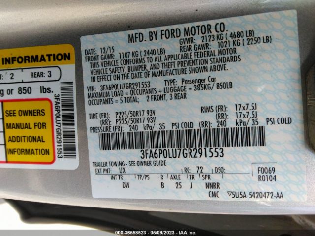 3FA6P0LU7GR291553 Ford Fusion Se Hybrid