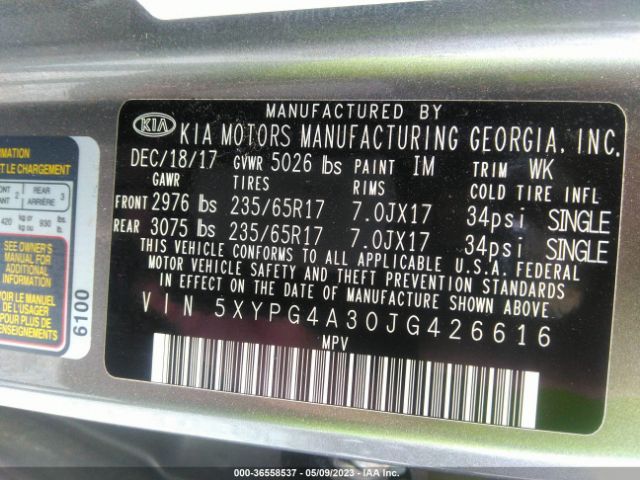 5XYPG4A30JG426616 KIA SORENTO L