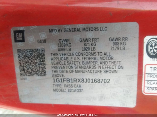 Chevrolet Camaro 1lt 2018 1G1FB1RX8J0168702 Image 9