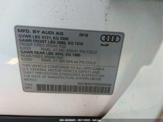 WA1B4AFY0K2002249 Audi Sq5 Premium Plus