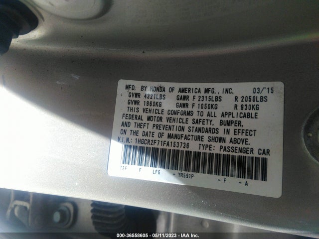 Honda Accord Sedan Ex 2015 1HGCR2F71FA153736 Image 9