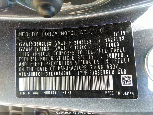 Honda Civic Sedan Ex 2019 JHMFC1F36KX014308 Image 9