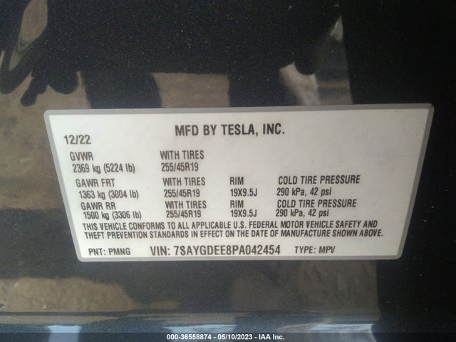 2023 TESLA MODEL Y LONG RANGE VIN: 7SAYGDEE8PA042454
