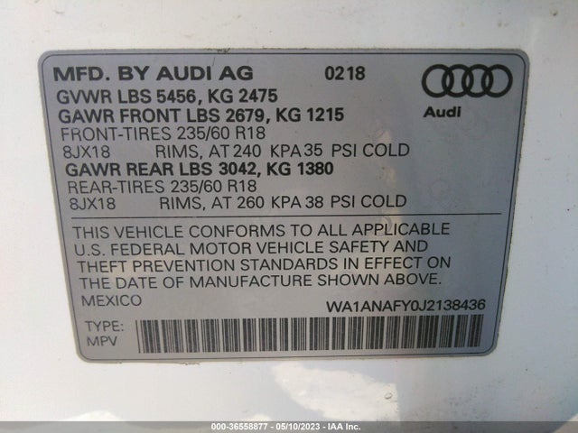 WA1ANAFY0J2138436 Audi Q5 Premium/tech Premium
