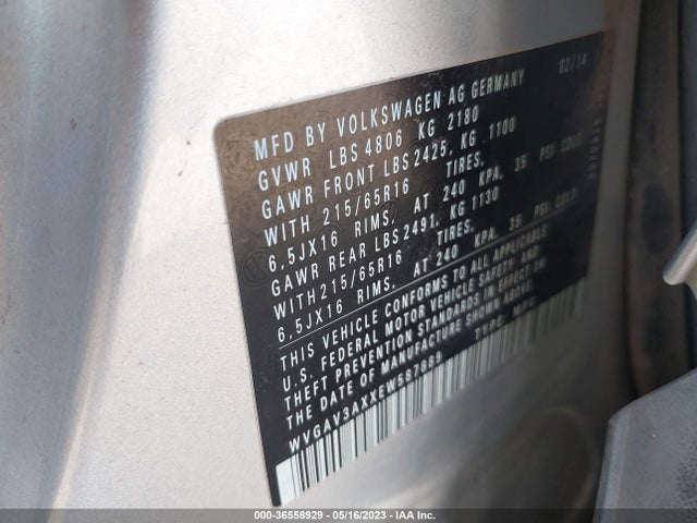 WVGAV3AXXEW587889 Volkswagen TIGUAN S