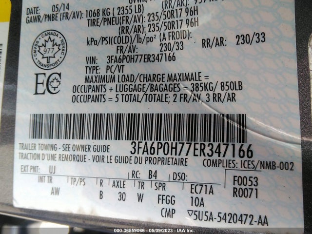 Ford FUSION SE 2014 3FA6P0H77ER347166 Image 9