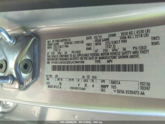 1FMCU0GX2EUC94159 Ford ESCAPE SE
