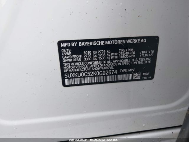 5UXKU0C52K0G92674 BMW X6 Sdrive35i