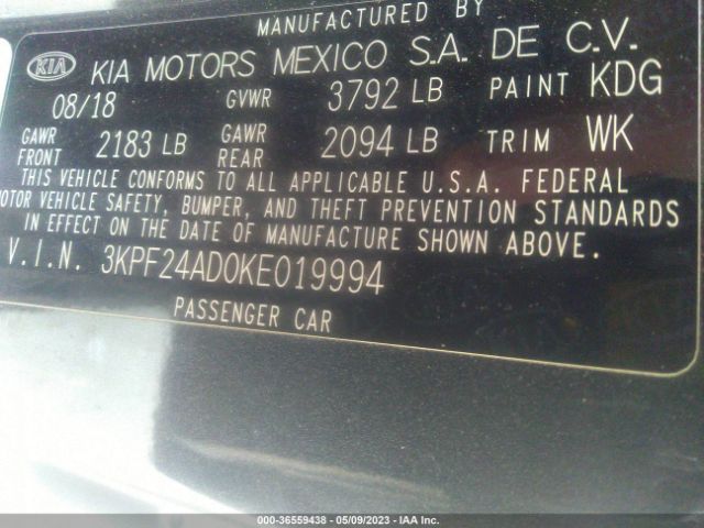 3KPF24AD0KE019994 KIA Forte Lxs