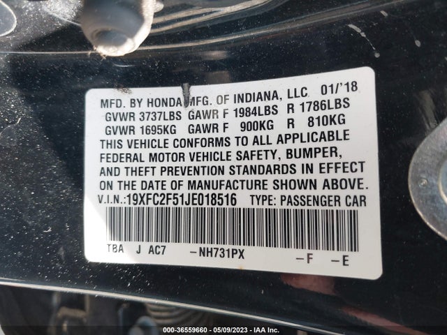 Honda Civic Sedan Lx 2018 19XFC2F51JE018516 Image 9